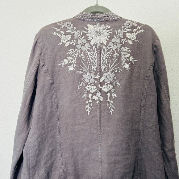 Johnny Was Workshop Oleander Linen Jacket Grey Safari Embroidered Women Medium - Picture 8 of 16